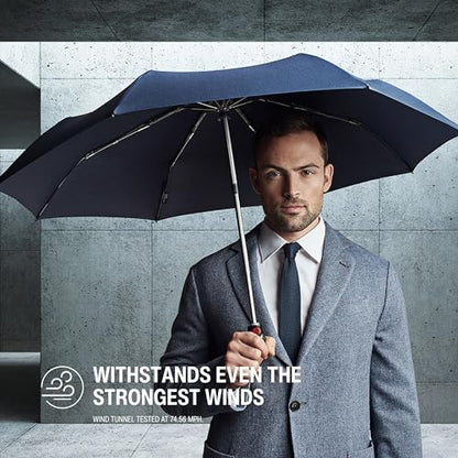 Knirps T.200 UV Protection Umbrella for Sun, Automatic Windproof, Navy | 38in Canopy, UPF 50+ Transparent UV Blocks 95% UVA 98% UVB, Automatic Open Close, Windproof to 93mph - color: Navy UV Protection