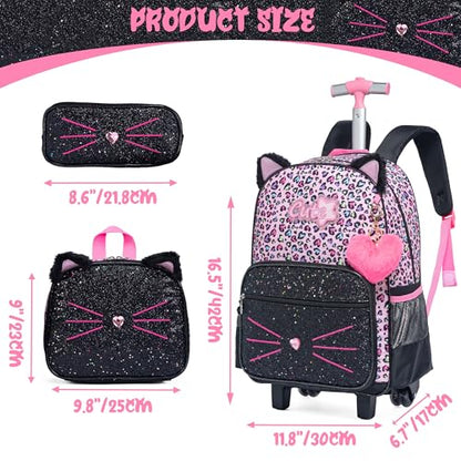 Meetbelify Rolling Backpack for Girls Backpack with Wheels for Elementary Student Kids School Bag with Lunch Box Pencil Case for Girls Ages 6-8 Years Old Purple - color: Rose