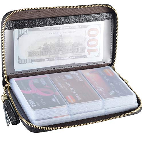 Easyoulife Credit Card Holder Wallet Womens Zipper Leather Case Purse RFID Blocking - color: Black