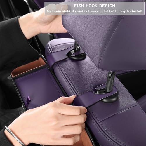 Car Seat Back Organizer with Cup Holders, Tissue Box & Hooks, Purple - color: Purple