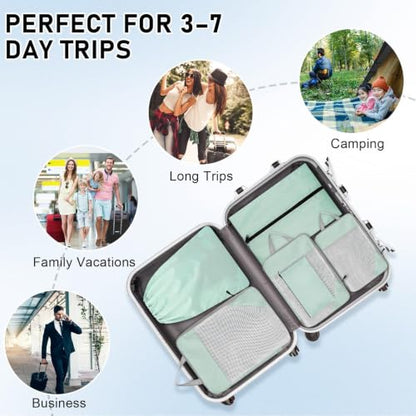 6 Set Compression Packing Cubes for Travel Luggage Organizer Shoe Bags