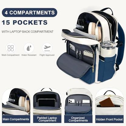 VANKEAN 15.6 Inch Laptop Backpack for Women Large Capacity - color: Beige-haze Blue, size: 15.6 Inch
