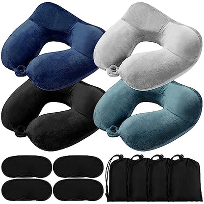 Sintuff 4 Pack Inflatable Neck Pillow for Airplane Travel,Multi Color - color: Multi Color