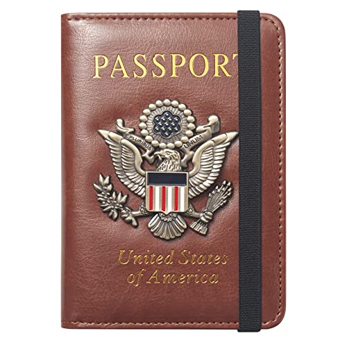 Premium Passport Holder for Travel RFID Blocking Passport Cover Slim - color: Brown