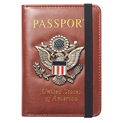 Premium Passport Holder for Travel RFID Blocking Passport Cover Slim - color: Brown