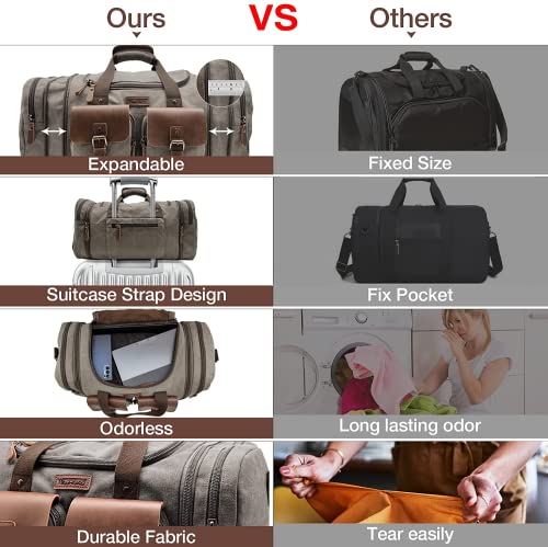 Wildroad Canvas Duffle Bag - 50L Expandable Weekender Overnight Travel Bag - color: Grey, size: Large-50L Duffle Bag