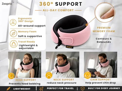 Travel Neck Pillow for Airplane, Neck Pillow for Travel, Pink - color: Pink