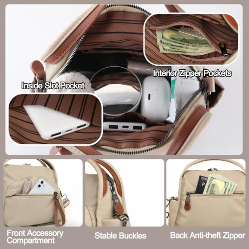 Nylon Top Handle Crossbody Bags for Women with 2 Adjustable Straps - color: 02-khaki