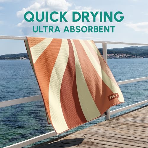 SUN'Y Waffle Microfiber Beach Towel, Sand Free, Quick Dry - Rays - color: Rays