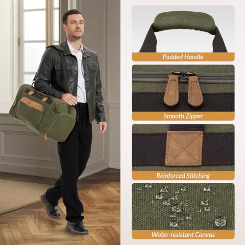 Canvas Duffle Bag 50L Expandable Travel Weekender Bags, Army Green - color: Army Green