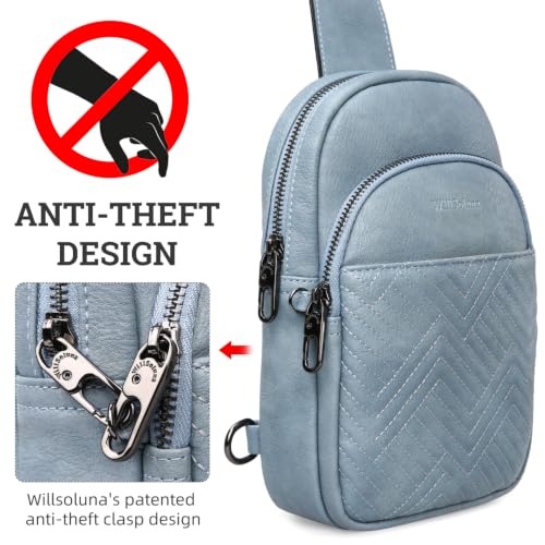 Leather Crossbody Bags for Women Small Anti Theft Sling Purse - color: Light Blue