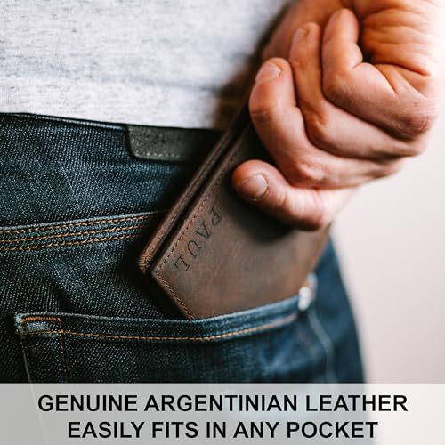 STAY FINE Personalized Wallet for Men, Custom Engraved Leather RFID Blocking Bifold, 2 ID Windows, 8 Card Slots, Gift for Him, Brown - color: Brown Engraved