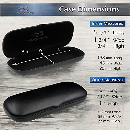 MyEyeglassCase Men Small Glasses case - Eyeglasses Hard Shell Holder Pouch & Cloth-Reading Slim & Narrow Case Heavy Duty - color: Black Classic