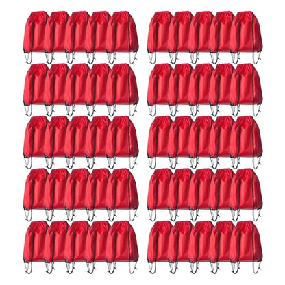 Drawstring Backpack Bulk 50 Packs Draw String Bags for Gym Sports Trip Pedestrianism Cinch Sack DIY for Women Men (red) - color: Red