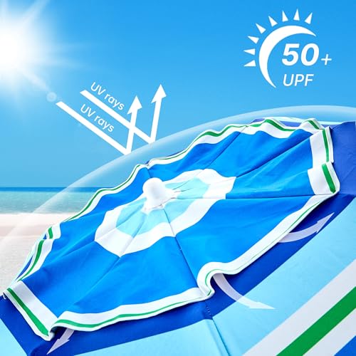 Aohanoi Outdoor Umbrella - Sun Protection, Rain Resistant, Windproof with Manual Open-Close Feature - Ideal for Beach, Camping, and Picnics - color: Blue White