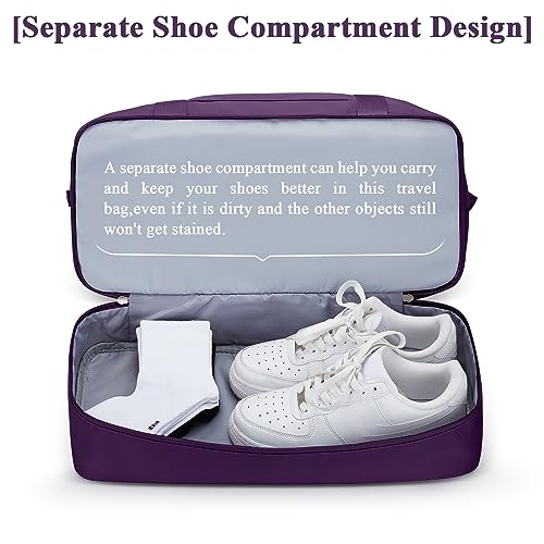 Travel Duffel Bag with Shoes Compartment, Weekender Bags for Women - color: B-Dark Purple, size: Large