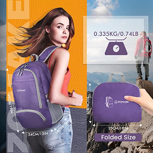 ZOMAKE Lightweight Packable Backpack 30L, Foldable Travel Hiking Daypack - color: Purple