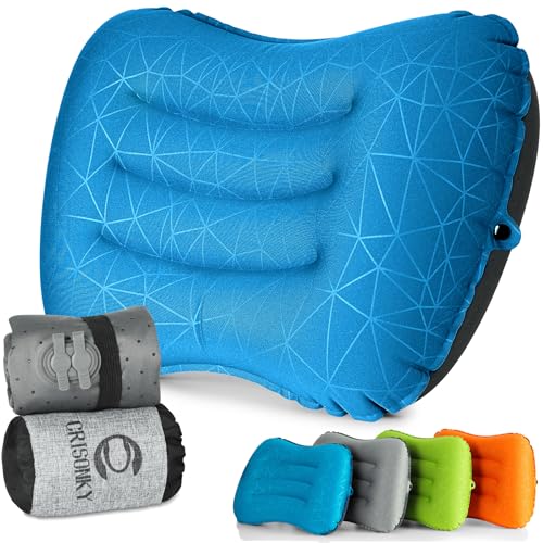 Crisonky Camping Pillow,Ultralight Inflatable Travel Pillow for Backpacking - color: Navy Blue