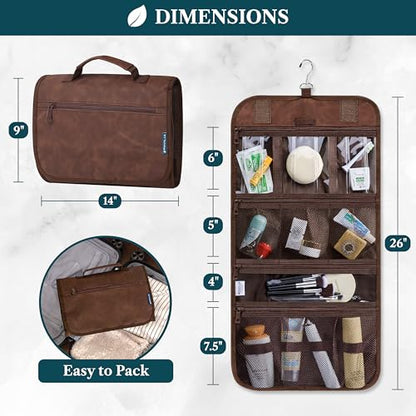 PAVILIA Hanging Toiletry Bag for Women Men Foldable Travel Organizer, Brown - color: Brown