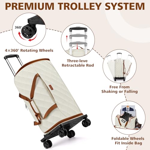 Rolling Garment Bag for Travel, 50L Duffle Bag with Shoe Compartment, 4pcs - color: Beige