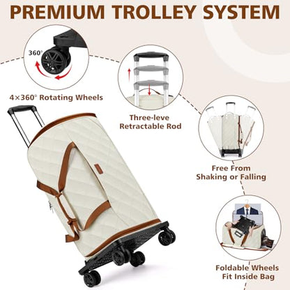 Rolling Garment Bag for Travel, 50L Duffle Bag with Shoe Compartment, 4pcs - color: Beige