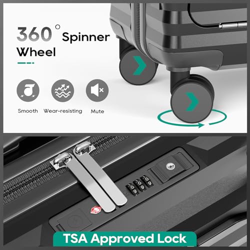 Joyway 20 Inch Carry on Luggage with Front Pocket, PC Hardshell Carry-on Suitcase with USB Port and Cup Holder, 21.5x14.2x9 Airline Approved, Luggage with Spinner Wheels and TSA Lock (Grey) - color: Grey, size: Carry On 20Inch