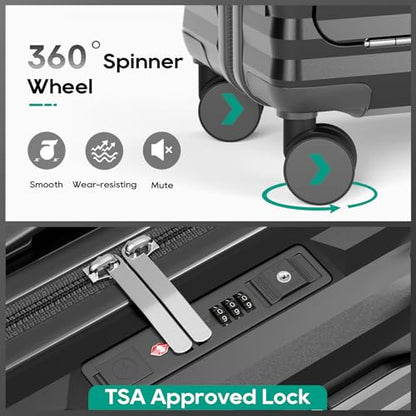 Joyway 20 Inch Carry on Luggage with Front Pocket, PC Hardshell Carry-on Suitcase with USB Port and Cup Holder, 21.5x14.2x9 Airline Approved, Luggage with Spinner Wheels and TSA Lock (Grey) - color: Grey, size: Carry On 20Inch