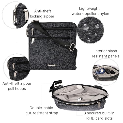 Baggallini Securtex Anti-Theft Large Crossbody - color: Midnight Blossom Print