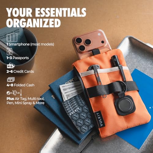 VULKIT Minimalist Travel Wallet with Lanyard RFID Blocking Water-Resistant - color: Orange
