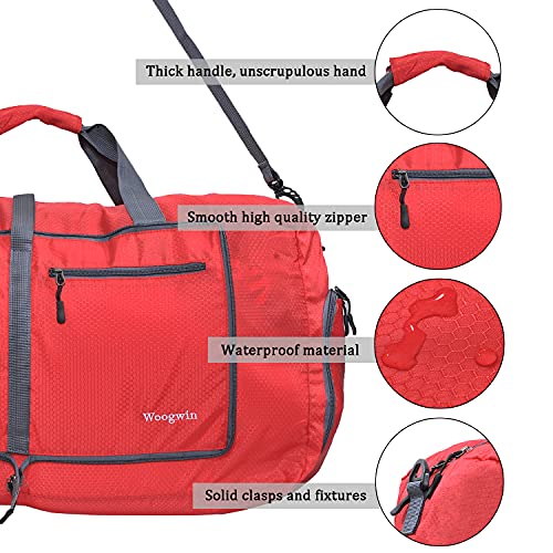 Woogwin Travel Duffel Bag Large Foldable Waterproof Overnight Bag for Beach Swim Bags Pool Sports Gym - color: 60L Red