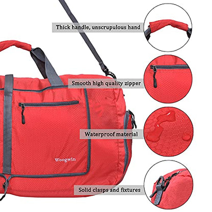 Woogwin Travel Duffel Bag Large Foldable Waterproof Overnight Bag for Beach Swim Bags Pool Sports Gym - color: 60L Red