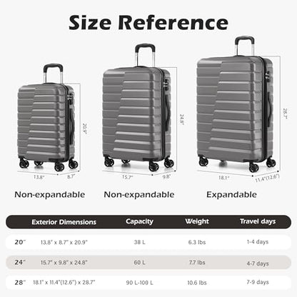 Coolife Lightweight Luggage with TSA Lock,3 Piece Set Gray - color: Gray, size: 3 Piece Set (20in/24in/28in)