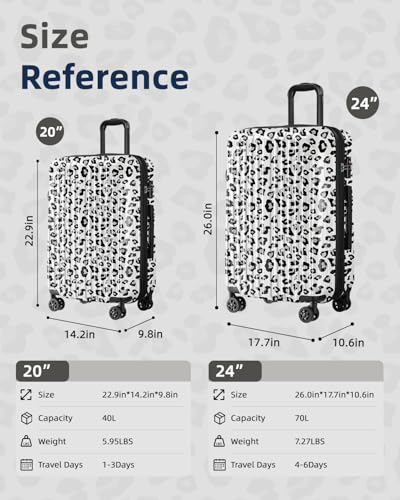 Luggage Sets 2 Piece, Hard Shell Expandable Carry on Suitcase with Spinner Wheels and TSA Lock, Lightweight Travel Luggage Set - color: White Leopard, size: 2-piece Set (20/24)