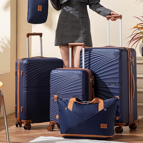 Luggage Sets 5 Piece Hardside Suitcase,Beige (20"/24"/28"/DB/TB) - color: Beige