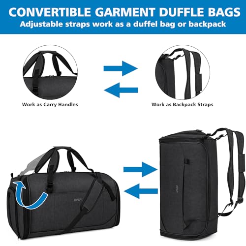 Convertible Garment Bag for Travel, 4-in-1 Backpack for Women Men, 3pcs 50L - color: C-Black