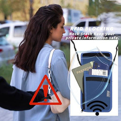 Travel Neck Wallet with RFID Blocking - color: Dark Blue