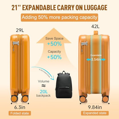 ROPLUS Foldable Checked-Luggage, Durable Hardside Suitcase with Mute Wheels, Waterproof Expandable Harshell Rolling Luggages with Side Pocket, TSA Lock (Grey, 24-Inch) - color: Grey, size: 24-Inch