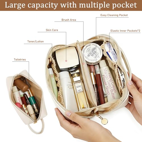 KKXIU Initial Makeup Bag for Women, Personalized Gifts for Women - color: Beige, style: N
