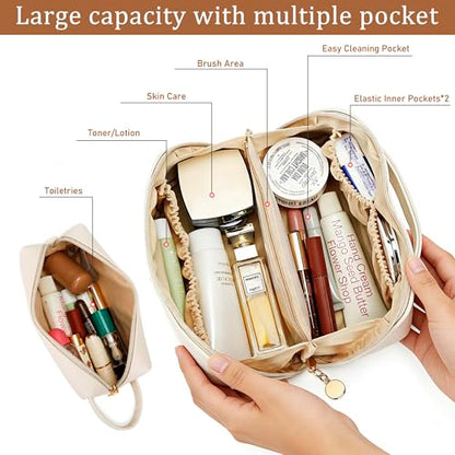 KKXIU Initial Makeup Bag for Women, Personalized Gifts for Women - color: Beige, style: V
