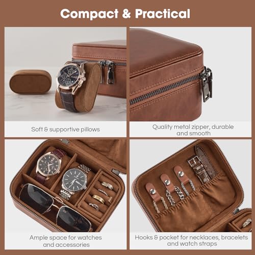 ProCase Travel Watch Case, 2 Slots Mens Jewelry Box -Lightbrown - color: Lightbrown, size: 2-Slot