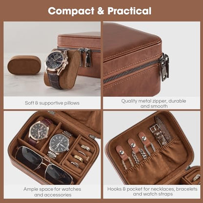 ProCase Travel Watch Case, 2 Slots Mens Jewelry Box -Lightbrown - color: Lightbrown, size: 2-Slot