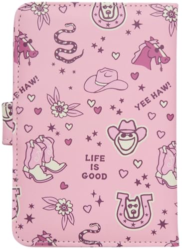 Life is Good Travel Passport Cover, Card Slots, Snap Closure - color: Howdy Pink