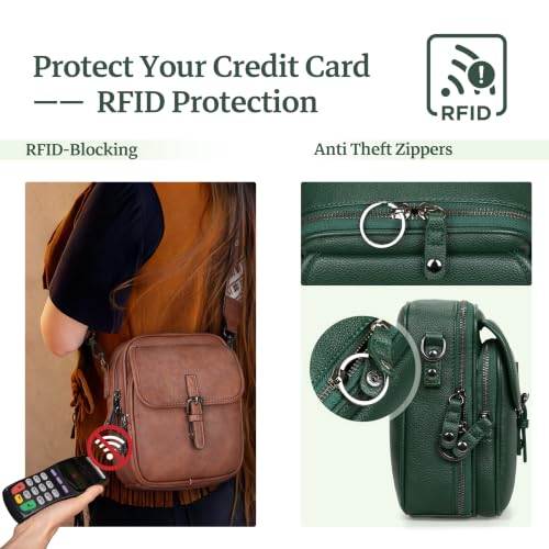 Leather Crossbody Bag for Women Small Anti Theft Messenger Purse - color: Green