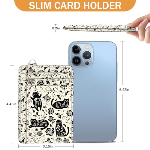 Yonlevres Cat Credit Card Holder Small Wallet Women RFID Blocking Slim Cute - color: Cat Floral