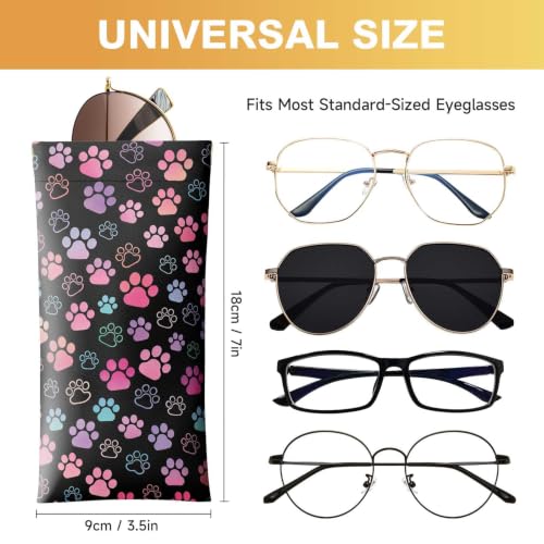 Soft Sunglasses Case for Women, PU Leather Squeeze Top Glasses Case - color: Multicolor Dog Paws