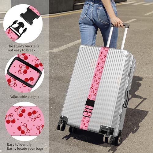 Luggage Straps for Suitcases, Heavy Duty Travel Belt with Quick-Release Buckle, Adjustable Suitcase Strap, Cute Luggage Accessories for Travel Cute Cherry Bow - color: Cute Cherry Bow