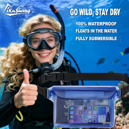 Waterproof Fanny Pack, Dry Bag Phone Pouch for Beach Swimming Kayaking - color: Blue+Black