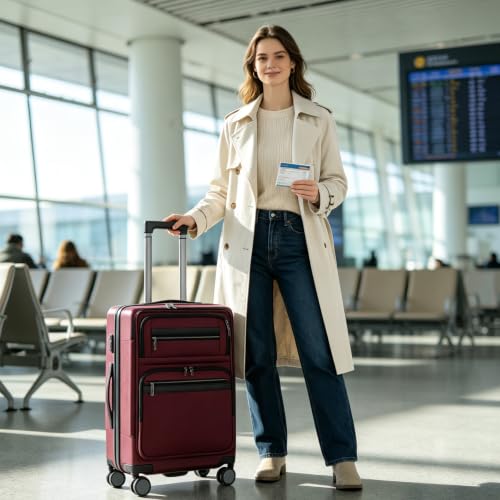 VANKEAN 20 Inch Expandable Hardshell Spinner TSA USB Port Carry-On Approved - color: Burgundy