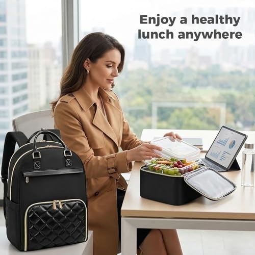 Jetviivid Lunch Backpack for Women,15.6 Inch Laptop Backpack with Lunch box - color: Black, size: 15.6 inch