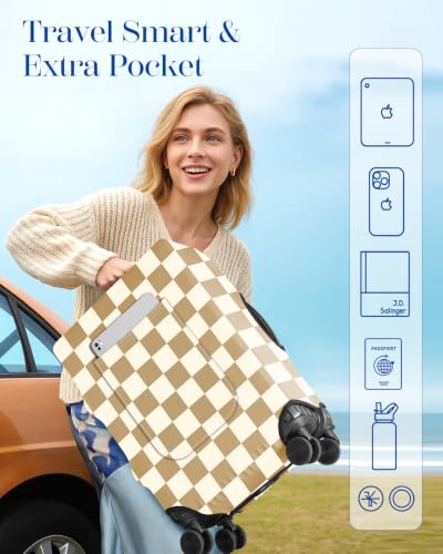 Slohif Classic Khaki Checkered Luggage Cover with Storage Pocket 24-27 inch - color: Light Khaki Checkered, size: M-(24-27)Inch